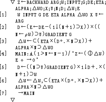 \begin{APLfns}
\tt
\begin{APLfnsline}
{}{
\APLdel 
}
\APLspace\APLZ
\APLleftarro...
 ...PLN\end{APLfnsline}\begin{APLfnsline}
{}{
\APLdel 
}\end{APLfnsline}\end{APLfns}